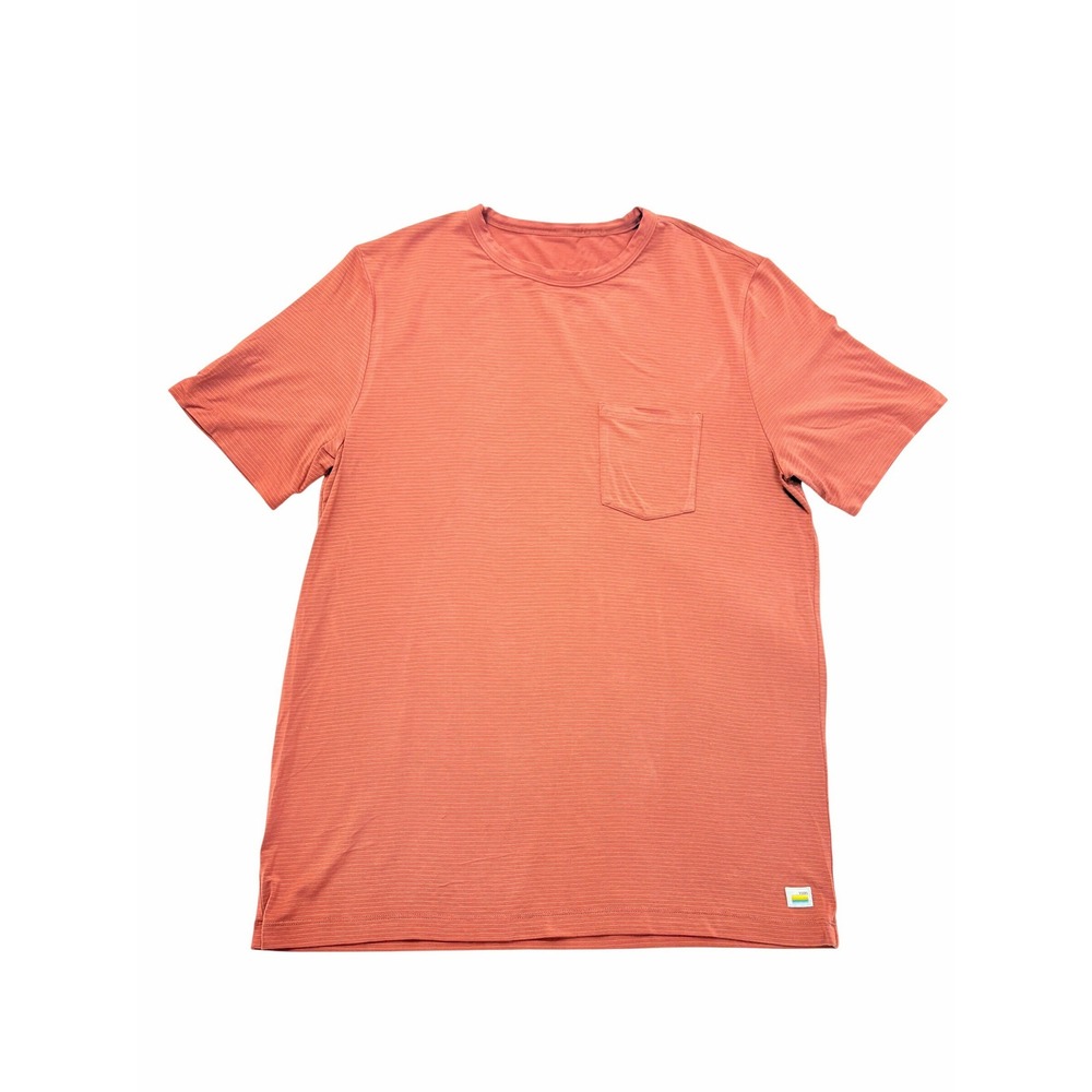 Vuori Mens Strato Tech‎ Pocket Tee Burnt Orange Rust Striped Short Sleeve Shirt